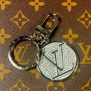 GORGEOUS Upcycled Louis Vuitton Silver and Rhinestone bag charm/keychain